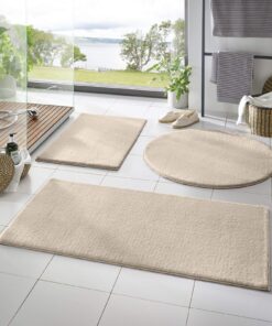 Taracarpet Badematte Fiona rutschfest waschbar für Badezimmer sehr weich und kombinierbar Uni Creme 050x080 cm
