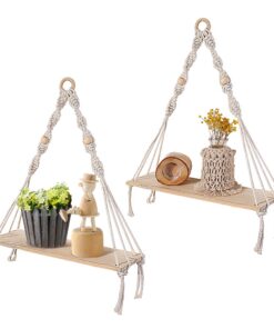 2er Boho Deko Wandregal Holz Makramee für Wohnzimmer und Schlafzimmer