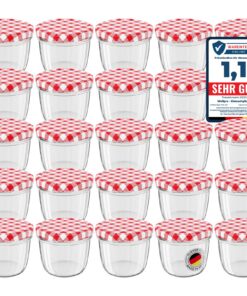 WELLGRO® Einmachgläser mit Schraubdeckel - 230 ml Made in Germany, 25 Stück Rot Kariert