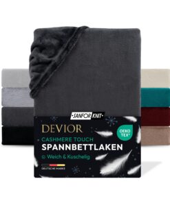 Devoir Cashmere Touch Spannlaken, Anthrazit, 90x200-100x200 cm - Flauschig weich & wärmend - Mikrofaser mit 190 g/m² - W