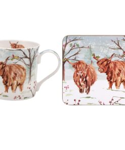 The Leonardo Collection Highland Cow Tassen und Untersetzer für warme Getränke, feines Porzellan, ideal für Küche und Z