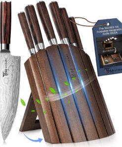 **The Forest Stewardship Council 7-teiliges Küchenmesser-Set im japanischen Stil mit faltbarem magnetischem Akazienholz