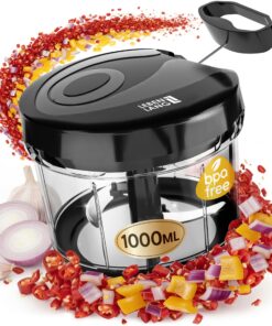 LEBENLANG Gemüse Zerkleinerer - 1L Multifunktionschneider manuell BPA-frei | Schwarz für Zwiebeln Knoblauch Obst Küche