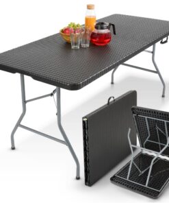 Arebos Buffettisch zusammenklappbar Schwarz | 8 Personen | Garten-Terrasse-Balkon-Tisch | Wetterfest|Rattan Optik|Campin
