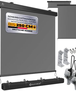 KEsser® Senkrechtmarkise Handkurbelmechanismus für Balkon & Terrasse Sonnen- und Sichtschutz 200x250cm Montageset inkl.