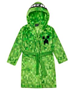 Minecraft Fleece Morgenmantel Kinder Jungen mit Kapuze und Creeper Design Minecraft Kinder Bademantel Jungen Fleece St