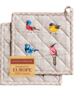 Maison d' Hermine Birdies on Wire Topflappen 100% Baumwolle, Kochen, Backen und Grillen, Frühling/Sommer, OEKO-TEX, 20 c