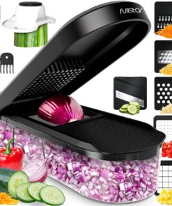 Fullstar Gemüseschneider 6-in-1 Multifunktional - Julienne Würfel Reibe für Gemüse Früchte - Kompakt Schwarz