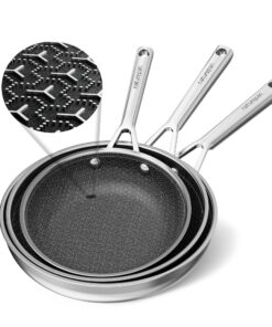 DiamondTitan Hybrid Keramik Pfannenset, Antihaft Edelstahl, für jedes Herdtypen, Kühlbleibender Griff, Spülmaschinenfest