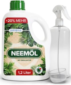 Naturales Neemöl mit Emulgator 1200 ml – mit Sprühdose & Maßbecher – Ergibt 120 L sprühfertiges Neemöl – ideal für natür