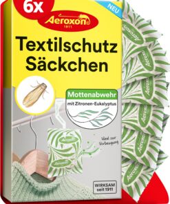 Aeroxon Textilschutzsäckchen 3 Monate Schutz gegen Kleidermotten für Kleiderschrank mit Zitronen-Eukalyptus Duft