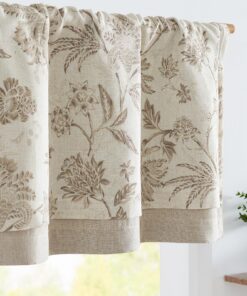 TOPICK Hellgelbe Küchen Gardinen Verdunkelnd Vorhänge Frühling Tropischen Blatt Design Landhausstil Bistrogardine Taupe