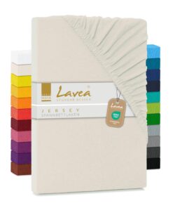 Lavea Spannbettlaken 100x200cm - aus atmungsaktiver Baumwolle - Passgenau für Standardmatratzen bis 20cm - Creme Bettlak