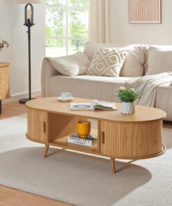 [en.casa] Nordkapp Couchtisch mit 2 Schiebetüren für Wohnzimmer und Stauraum | [en.casa] Bambus Couchtisch Nordkapp mit