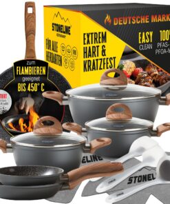 STONELINE Ceramic Keramikpfanne Töpfe Set pfaffre Induktion Kochgeschirr für Küche Topfset 14 Stück 18/20/24 cm