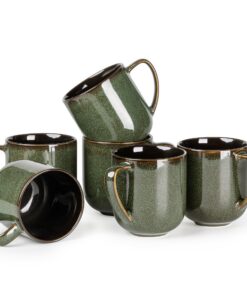 LERATIO Steingut Kaffeetassen 6er Set 350ml Jadegrün, großem Henkel für Latte Cappuccino, spülmaschinen- & mikrowellensi