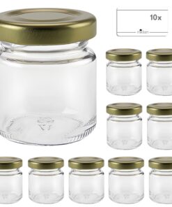 Mikken 10 x Mini Marmeladengläser 53ml Gold mit Deckel inkl. Etiketten