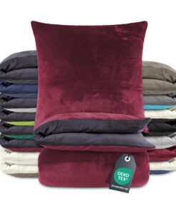 BaSaTex Winter Plüsch Bettwäsche Set Nicky-Teddy Cashmere-Touch Coral Fleece - Anthrazit Bordeaux | Größe 135x200 | Warm