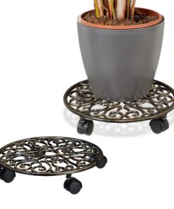 Relaxdays Pflanzenroller, rund, antikes Design, für innen & außen, Blumenroller, Bronze, 7,5x34 cm