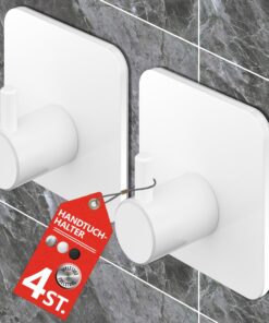 Menz Handtuchhalter ohne Bohren – wasserfest, selbstklebend, ideal für Bad und Küche – 4-teiliges Edelstahl Klebehaken S