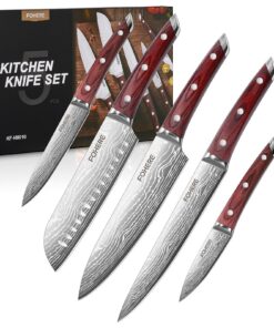 FOHERE Küchenmesser Set für Profis, 5-teilig Ultra Scharfes Edelstahl Set mit Geschenkbox | FOHERE Ultra Scharfe Carbon