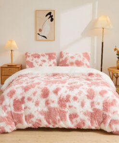 LIFEREVO Luxuriöses Kunstfell-Bettwäsche-Set, weicher Kuh-Druck, flauschiger Bettbezug (1 zotteliger Bettbezug + 1 pelzi