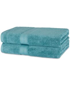 Amazon Basics Badetücher Set, 100% Bio-Baumwolle, ausbleichbeständig, saugstark, 76 x 137 cm, Blaugrün, 2er-Pack Global