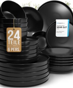 Pure Living Steingut Geschirrset Manhattan 24 tlg. 6 Personen TESTSIEGER matt Schwarz