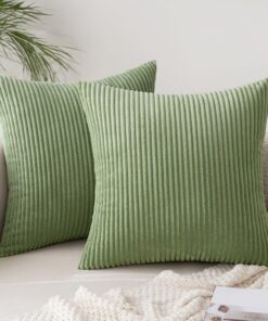 2er Set Kordsamt Kissenbezug Bohnengrün 40x40cm - Weich für Sofa, Schlafzimmer & Wohnzimmer - Dekokissenbezug mitKeySpec