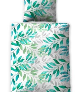 Jilda-Tex Seersucker-Bettwäsche Sommerbettwäsche Botanic Green 135x200 cm + 80x80 cm Ökotex-100 Baumwolle mit Reißversch