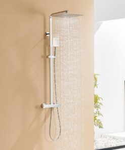 Auralum Duscharmatur Komplettset für Edelstahl mit Thermostat und Höhenverstellung, ideal für Familien im Bad 96-130cm,