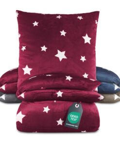 BaSaTex Winter Plüsch Bettwäsche Sternen-Nicky-Teddy Cashmere-Touch 135x200 | Größe: 135x200 | Farbe: Bordeaux Rot