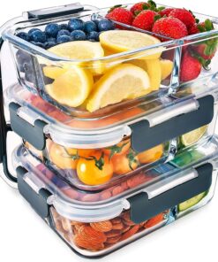 Igluu Meal Prep Glas-Frischhaltedosen – mikrowellen-, ofen- und gefriergeeignet – 980 ml – 3er-Pack – mit BPA-freiem Dec