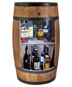 CREATIVE COOPER Holzfass Hausbar mit LED-Leuchten - Retro Stil Weinschrank - 80cm hoch Nadelbaumholz (Wenge)