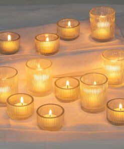 Glasseam Teelichthalter Glas Set von 24, Gerippt Klar für Weihnachten Hochzeit Tischdeko