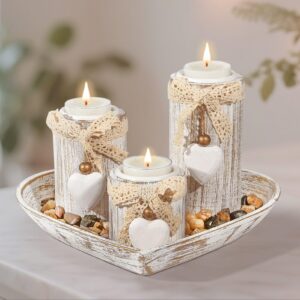 GoMaihe Holz Teelichthalter mit Tablett: Hochwertig aus Teelichter-Holz, perfekt für Hochzeiten und Esstische, Geschenk