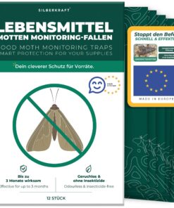 Lebensmittelmottenfallen - Pheromonfalle & Klebefalle - Küche & Vorratsschrank - 12 Stück inkl. gratis E-Book - Motten B