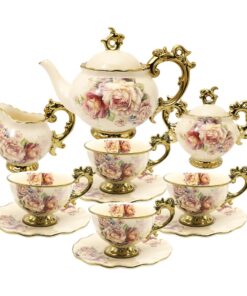 Fanquare 15 Stück Rose Blumen Englische Keramik Tee Sets für Erwachsene zur Vintage China Kaffee Zeitungsfreies Porzella