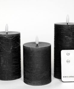 3er Set LED Kerzen flackerndes Flamme Timerfunktion SCHWARZ 15 cm + 12,5 cm + 10 cm + Echtwachs Stumpenkerzen warmweiß