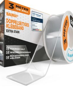 BAURIX® Nano Tape Doppelseitig [3m] – Starkes Klebeband für DIY und professionelle Anwendungen – transparent, waschbar,