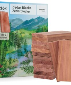 Cedarwood Mottenschutz für Kleiderschrank - 16 Duftblöcke - natürlicher Kleiderschrank Dufterfrischer - Inovida