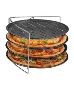 Relaxdays Pizzablech - antihaftbeschichtet - Knusperblech mit Löchern - für Küche - Home-Baked Pizza - 4er Set - Anthraz