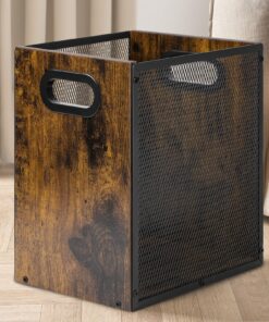 Papierkorb Mülleimer Büro 17 L Retro Eisen Holz kombiniert, Industriestil Papierkorb für Büro, 27,5 x 20,5 x 30 cm Retro