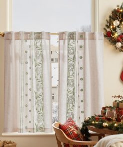 TOPICK Scheibengardinen Küche Grün Lichtdurchlässig für Wohnzimmer Schlafzimmer Landhausstil 2er Set 65Bx90H cm TOPICK