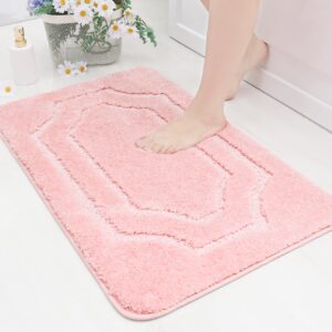 BEQHAUSE Badteppich rutschfeste, flauschig weicher Wasserschutz für Badezimmer, Dusche, Badewanne und Toilette, Rosa, 50