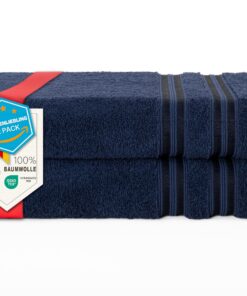 2er Badetuch-Set 70x140 cm – 100% Baumwolle Premium, weich, saugstark & schnell trocknend, Dunkelblau (OEKO-TEX)