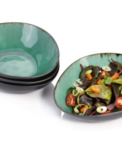 SÄNGER Palm Beach Salatschalen Set aus Steingut für 4 Personen - Einzigartiges Design 760 ml