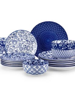 Vancasso Serie SELENE 18-tlg Hochwertiges Keramik Geschirrset Tafelservice für 6 Personen Blau-Weiß | Vancasso Serie SE