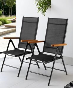 Clevich Teakbraun WPC Gartenstuhl Hochlehner 2er Set, Atmungsaktiv & Wetterfest Klappbar