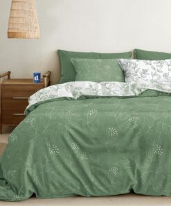 Dreamzie Bettwäsche Set – Salbeigrünes Blättermuster – für Erwachsene – 100% Mikrofaser – Oeko-Tex Zertifiziert